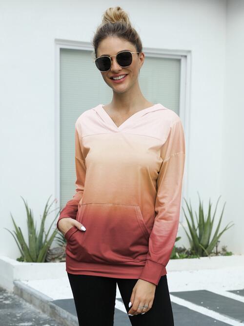 Gradient Long Sleeve Hoodie with Pocket - GemThreads Boutique