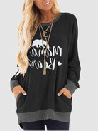 Graphic Round Neck Sweatshirt with Pockets - GemThreads Boutique