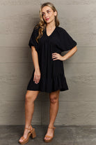 Hailey & Co Comfort Cutie Double V-Neck Puff Sleeve Mini Dress - GemThreads Boutique