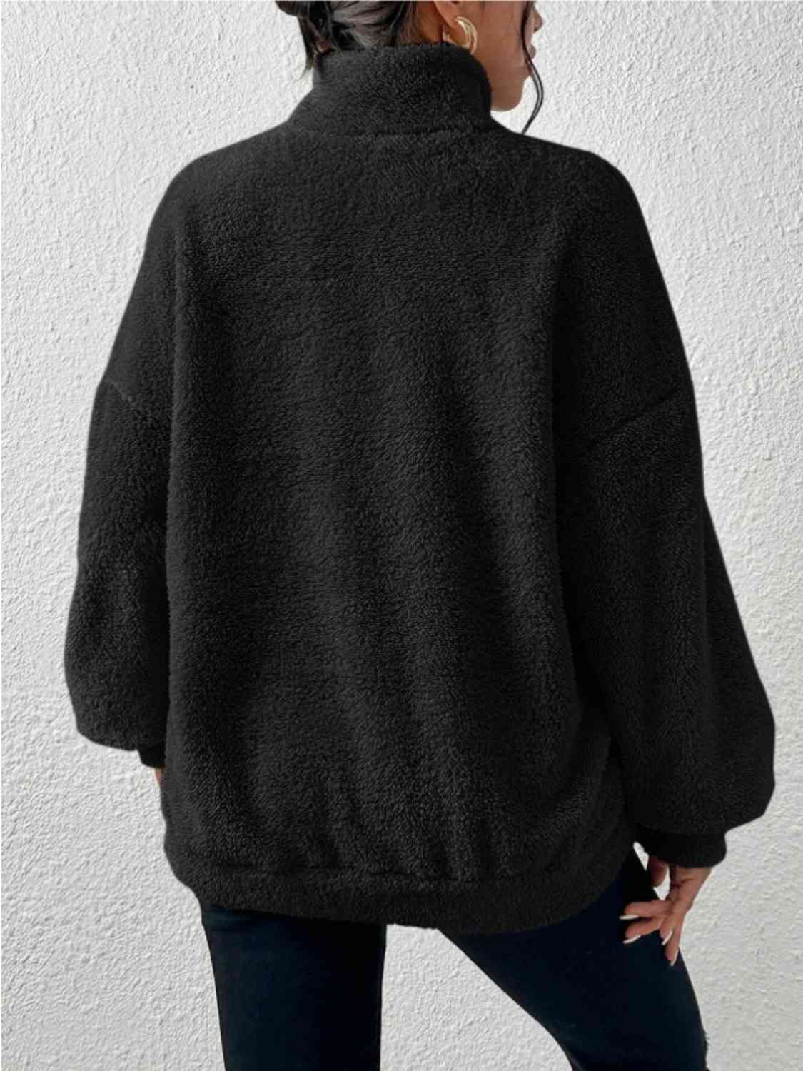 Half Zip Drop Shoulder Sweatshirt with Pocket - GemThreads Boutique