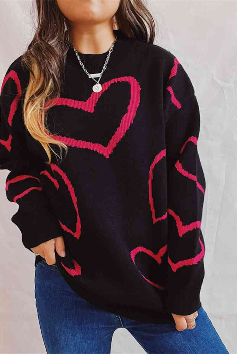 Heart Pattern Long Sleeve uSweater - GemThreads Boutique