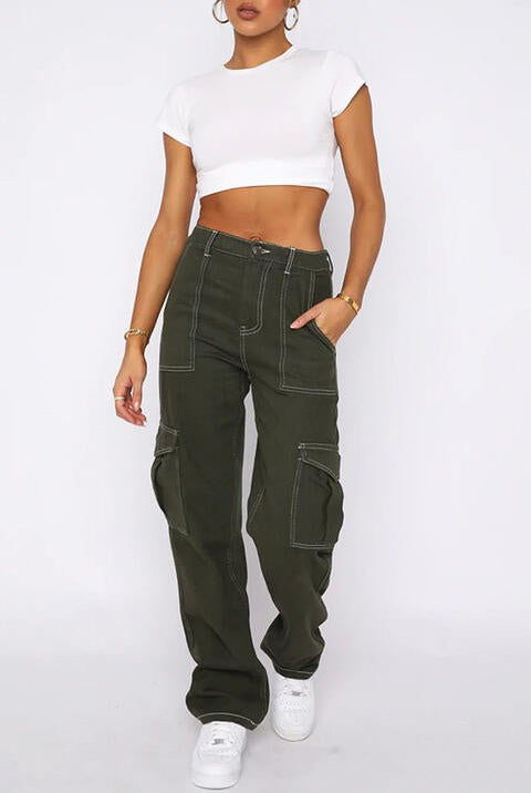 High Waist Jeans with Pockets - GemThreads Boutique