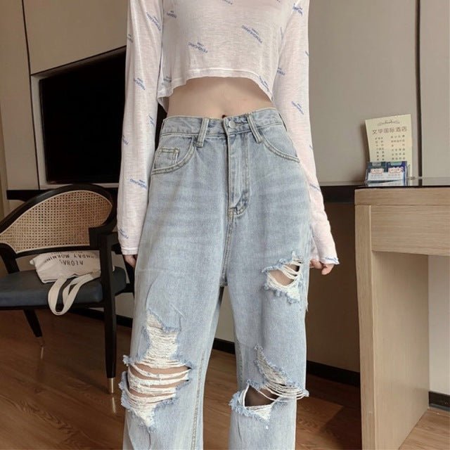 High Waist Ripped Jeans - GemThreads Boutique