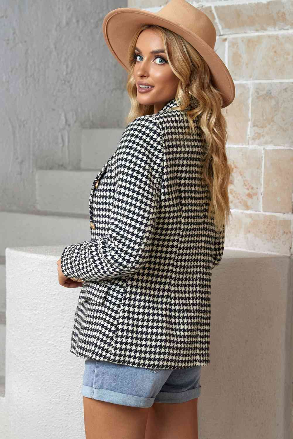 Houndstooth Double-Breasted Blazer - GemThreads Boutique