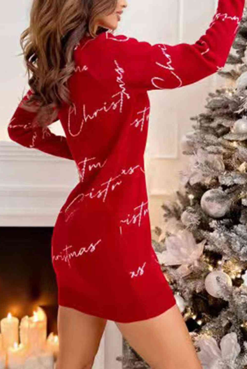 HRISTMAS Letter Print Tunic Sweater Dress - GemThreads Boutique
