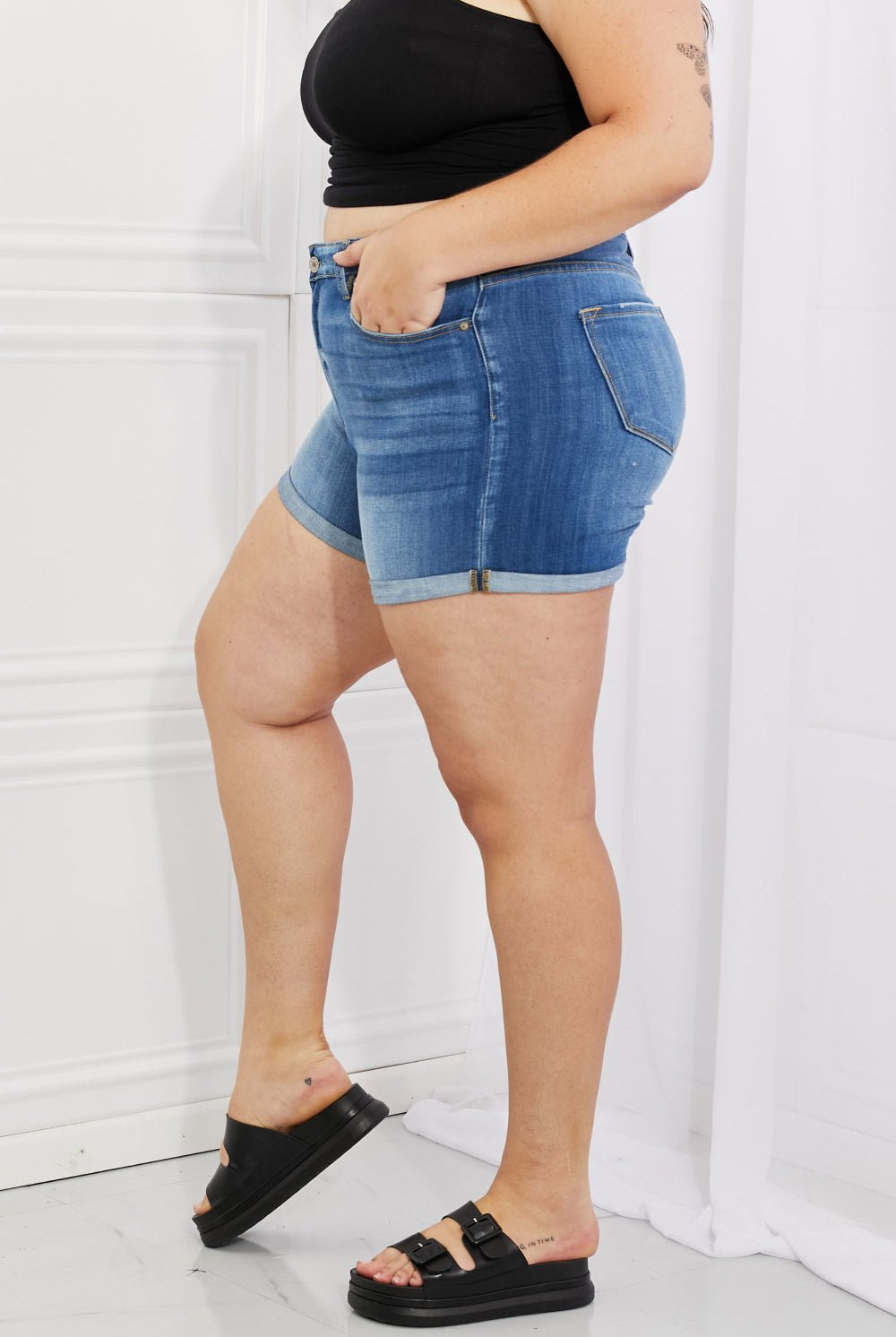 Kancan Full Size High Rise Medium Stone Wash Denim Shorts - GemThreads Boutique