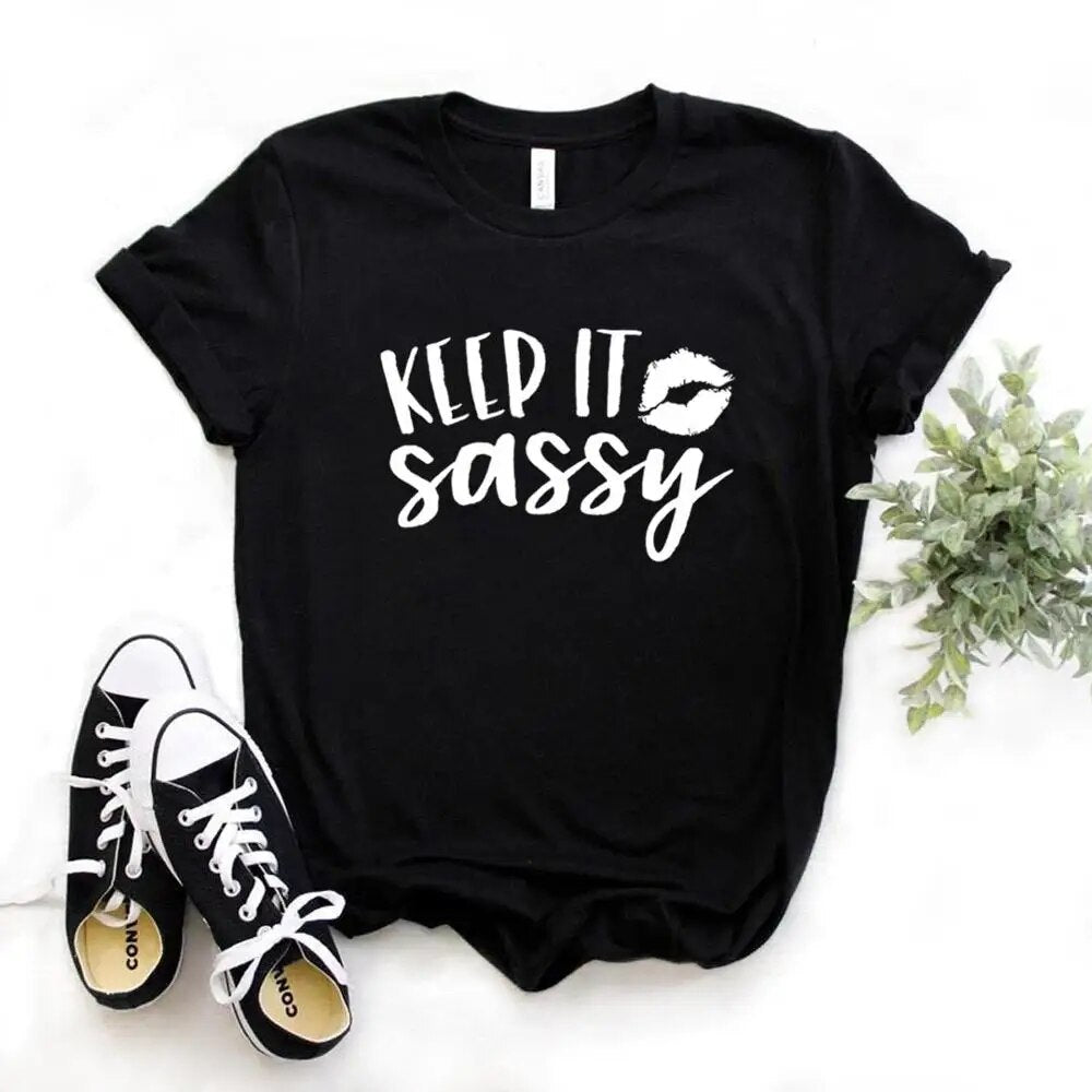 Keep it Sassy lip Women tshirt Cotton Hipster Funny t-shirt Gift Lady Yong Girl 6 Color Top Tee ZY-602 - GemThreads Boutique