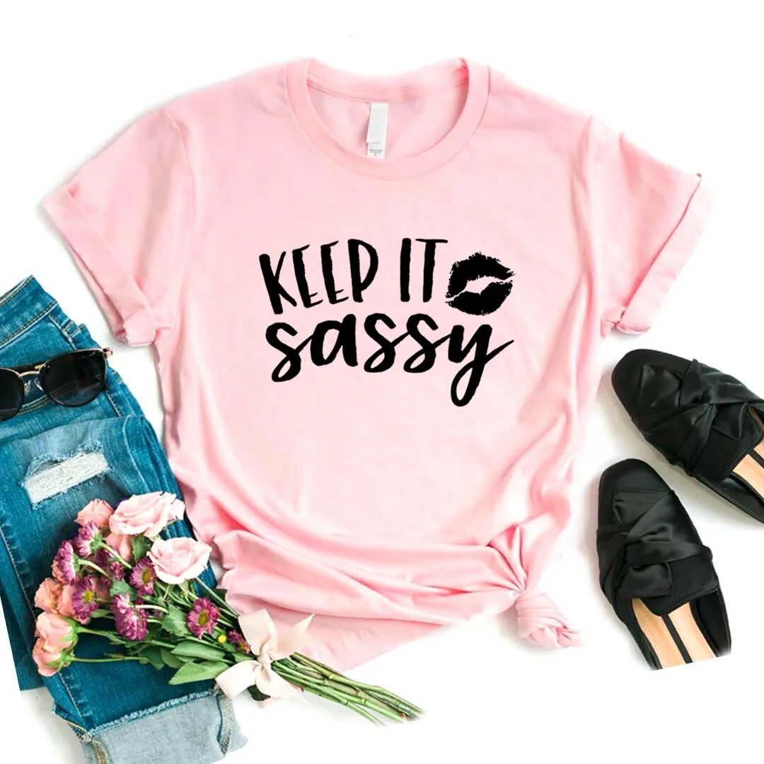 Keep it Sassy lip Women tshirt Cotton Hipster Funny t-shirt Gift Lady Yong Girl 6 Color Top Tee ZY-602 - GemThreads Boutique
