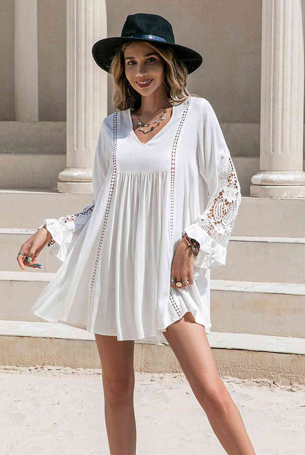 Lace Detail V-Neck Mini Dress - GemThreads Boutique