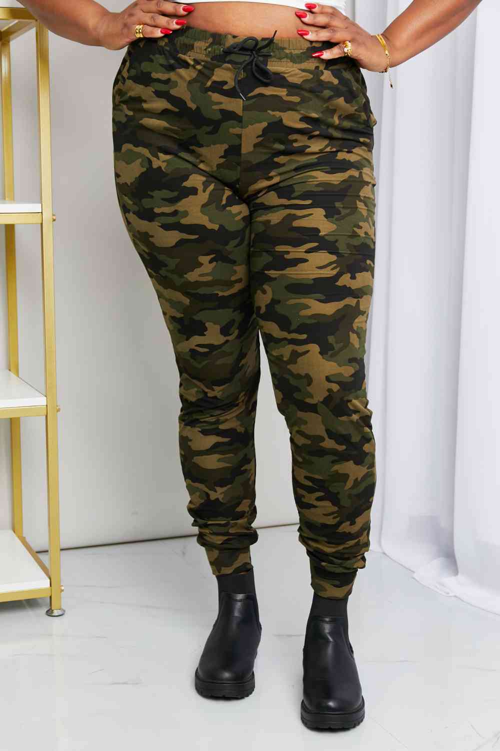 Leggings Depot Full Size Camouflage Drawstring Waist Joggers - GemThreads Boutique