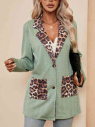 Leopard Buttoned Lapel Collar Blazer with Pockets - GemThreads Boutique