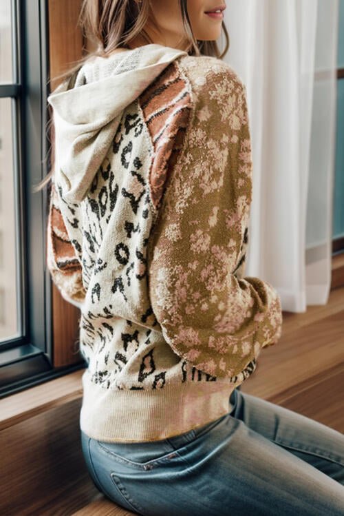 Leopard Drawstring Hooded Sweater - GemThreads Boutique
