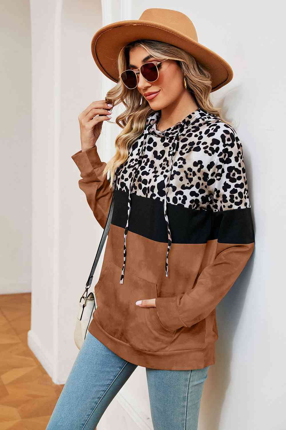 Leopard Drawstring Hoodie with Pocket - GemThreads Boutique
