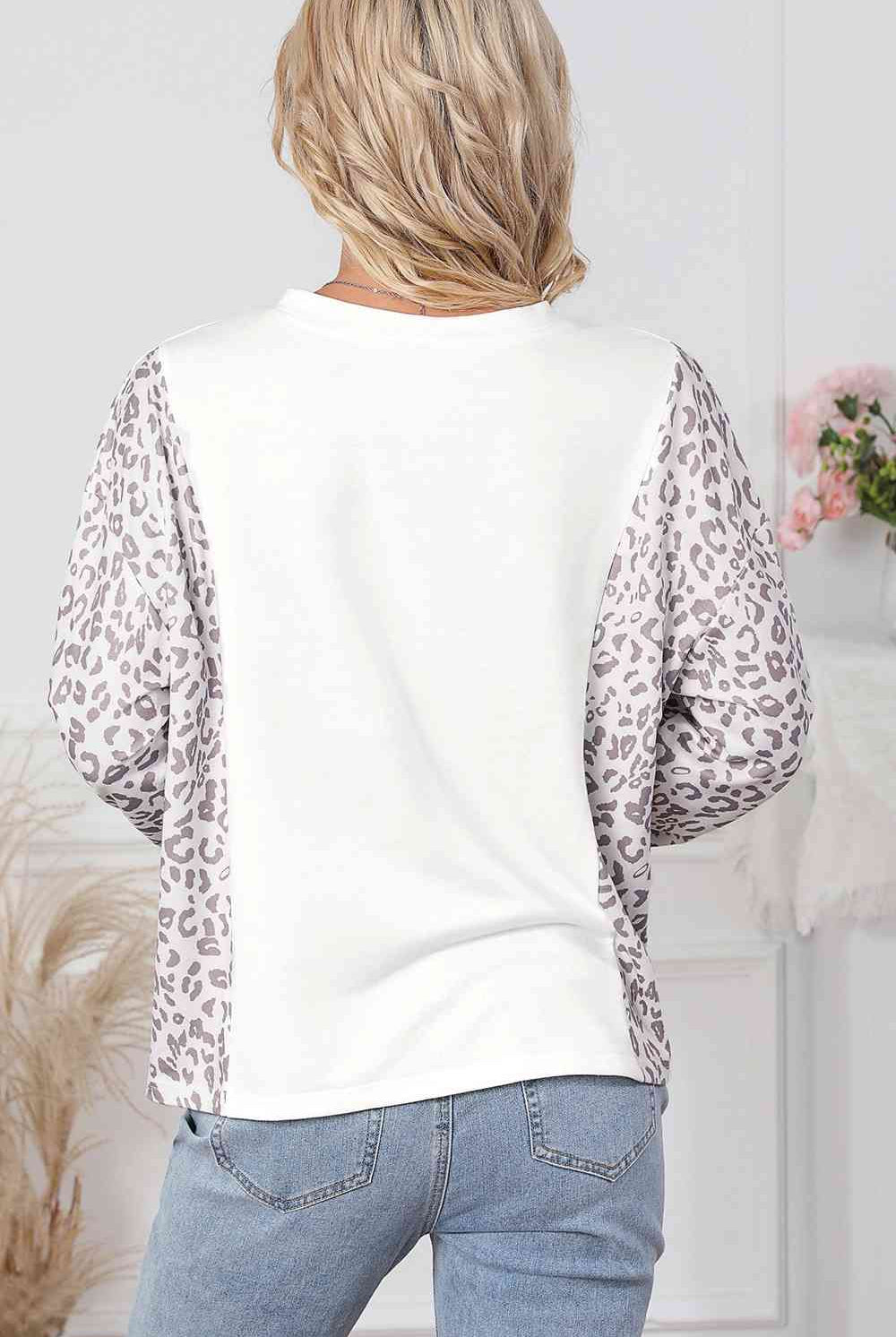 Leopard Round Neck Long Sleeve Top - GemThreads Boutique
