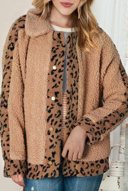 Leopard Snap Down Collared Neck Jacket - GemThreads Boutique