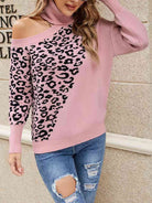 Leopard Turtleneck Cold Shoulder Long Sleeve Sweater - GemThreads Boutique