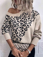 Leopard Turtleneck Cold Shoulder Long Sleeve Sweater - GemThreads Boutique