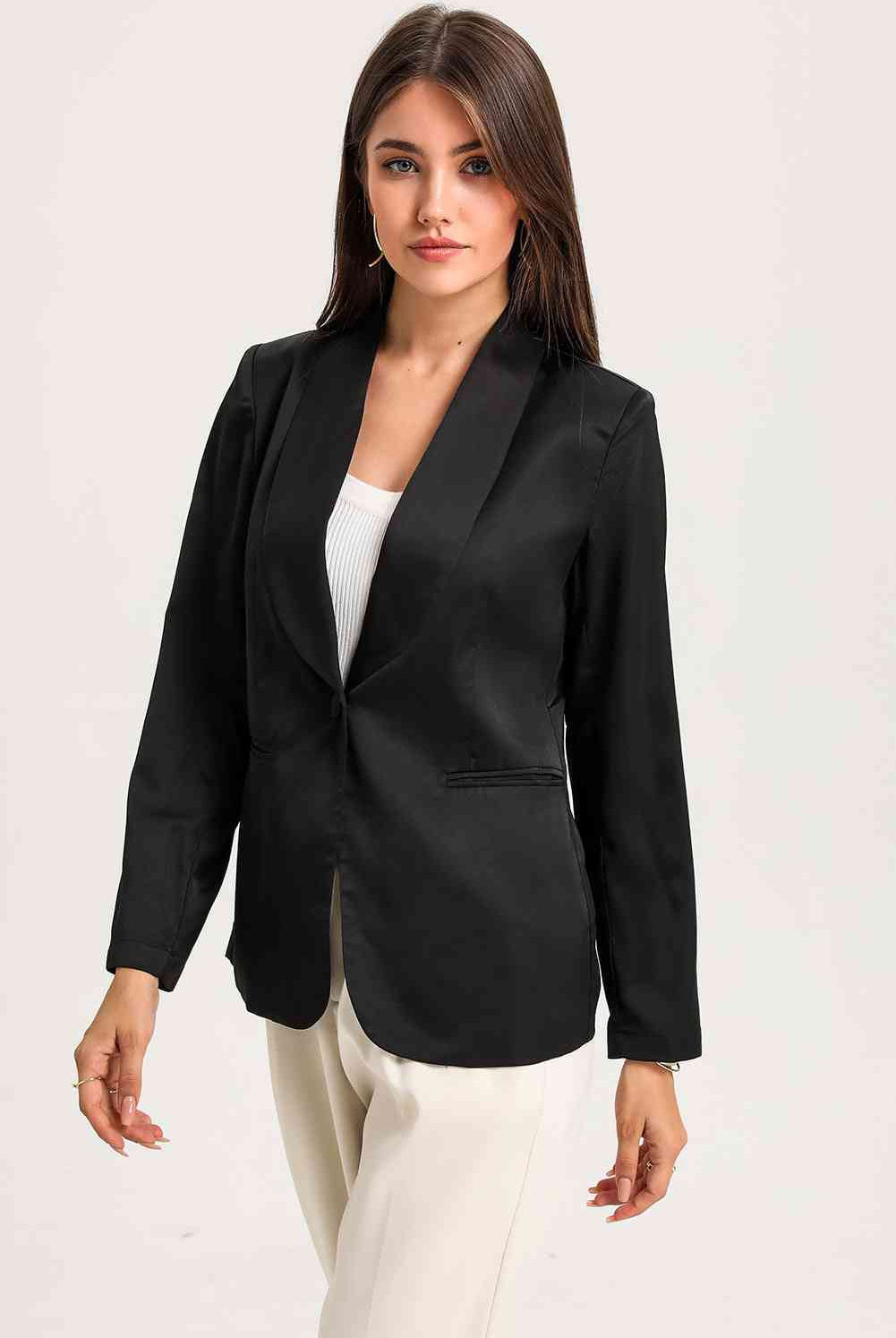 Long Sleeve Shawl Collar Blazer - GemThreads Boutique