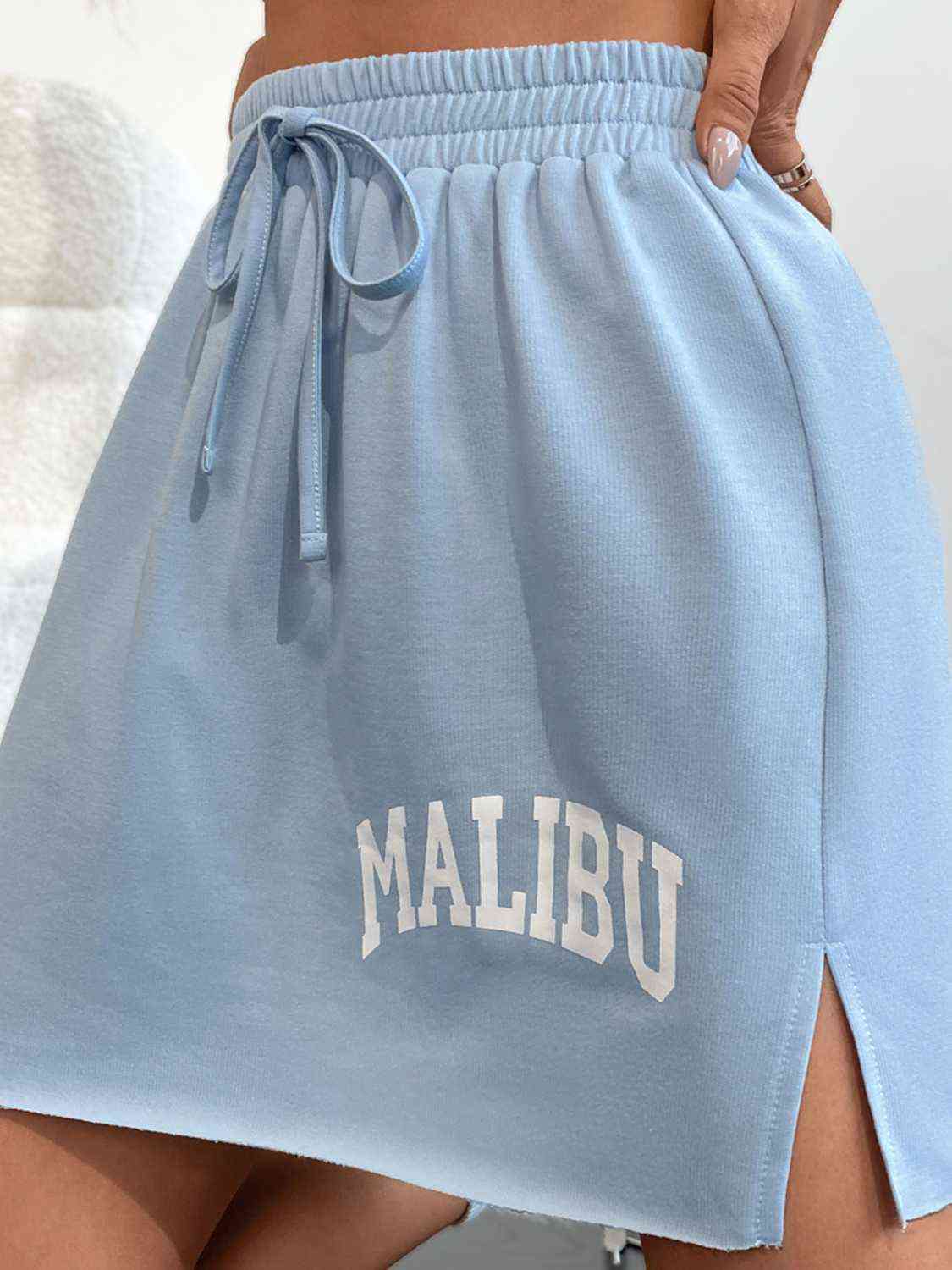 MALIBU Graphic Drawstring Slit Skirt - GemThreads Boutique