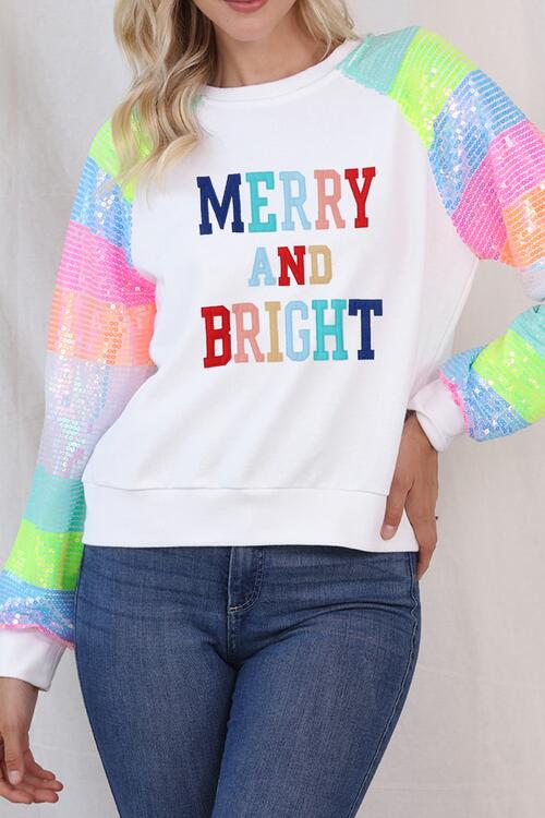 MERRY AND BRIGHT Sequin Long Sleeve Sweatshirt - GemThreads Boutique