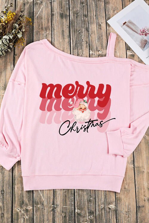 MERRY CHRISTMAS Graphic Asymmetrical Neck Top - GemThreads Boutique