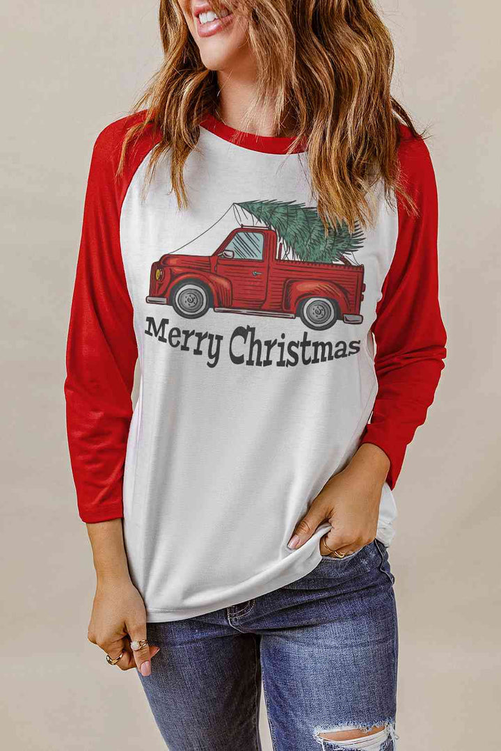 MERRY CHRISTMAS Graphic Raglan Sleeve T-Shirt - GemThreads Boutique