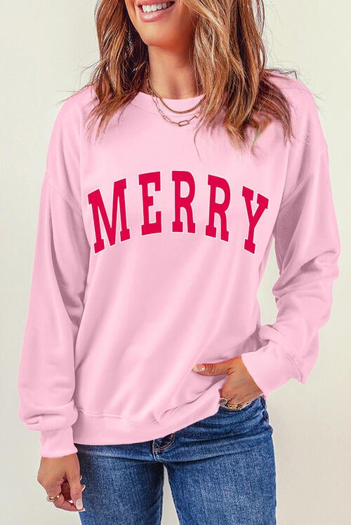 MERRY Graphic Dropped Shoulder Sweatshirt - GemThreads Boutique