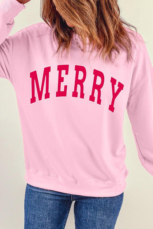 MERRY Graphic Dropped Shoulder Sweatshirt - GemThreads Boutique