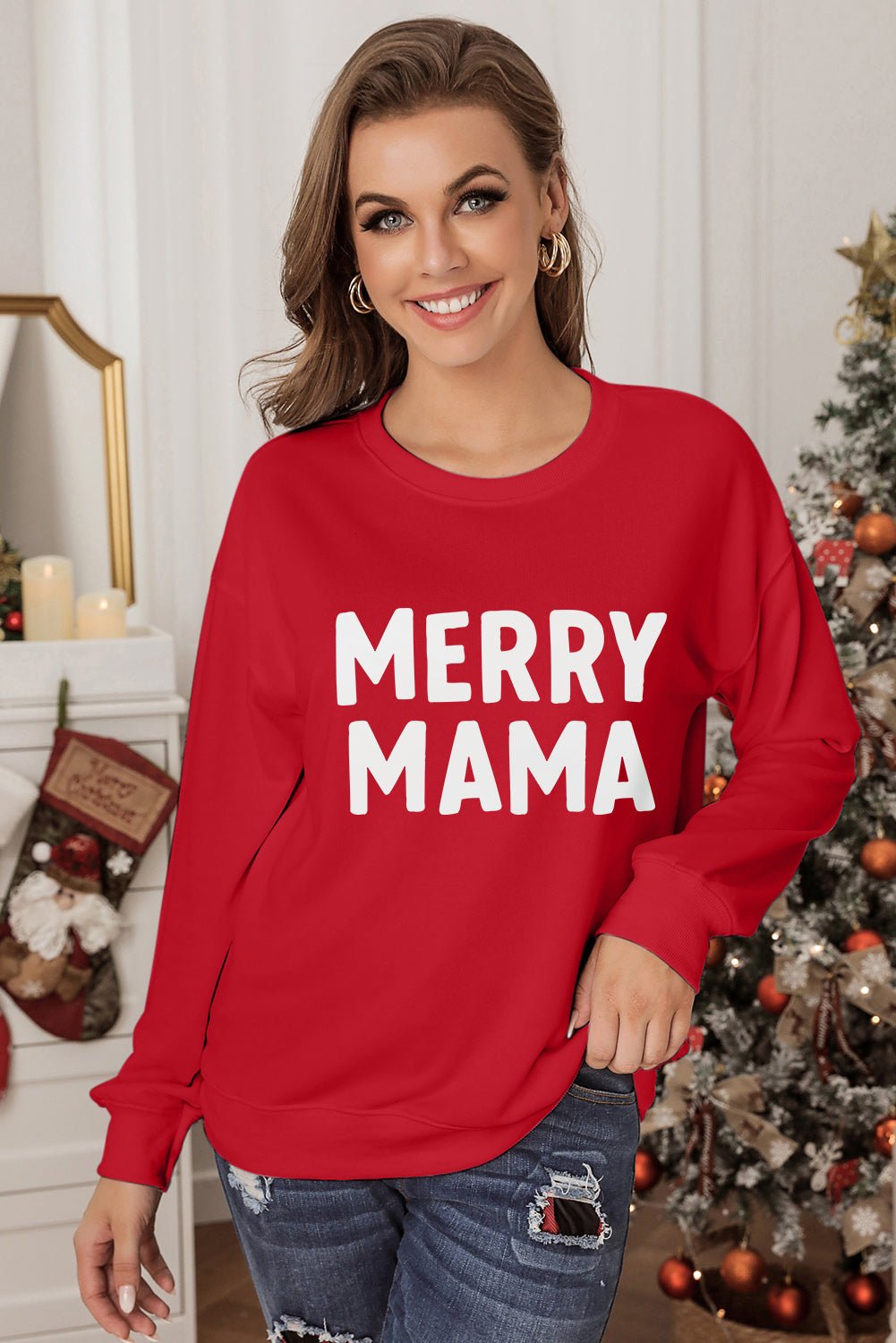 MERRY MAMA Graphic Round Neck Sweatshirt - GemThreads Boutique