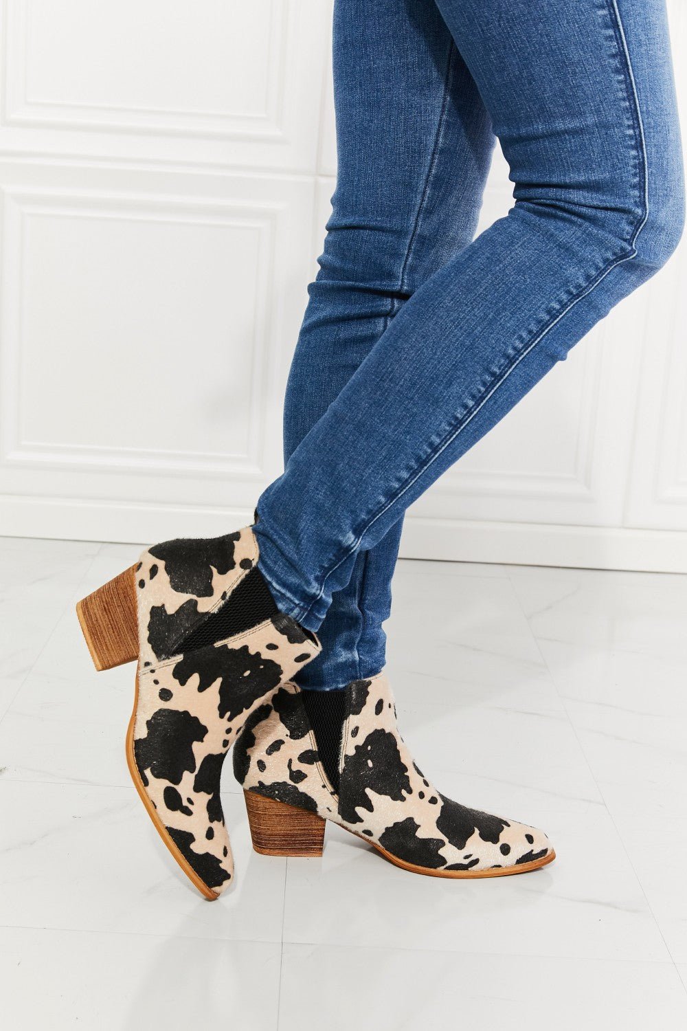 MMShoes Back At It Point Toe Bootie in Beige Cow Print - GemThreads Boutique