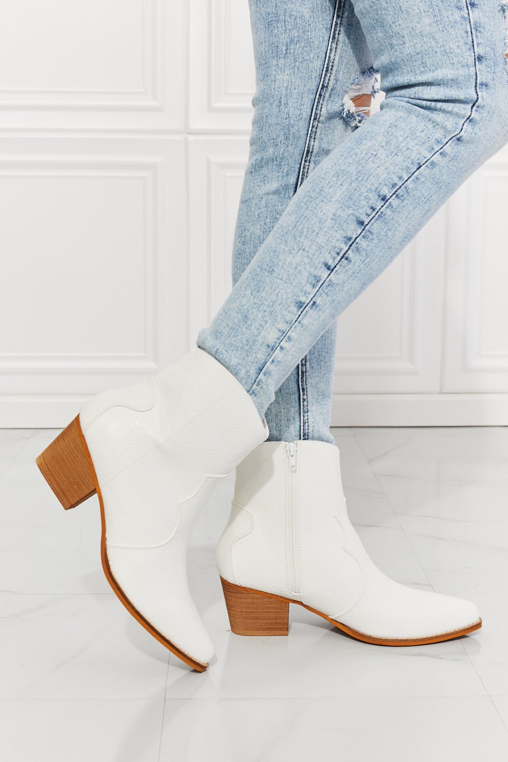 MMShoes Watertower Town Faux Leather Western Ankle Boots in White - GemThreads Boutique