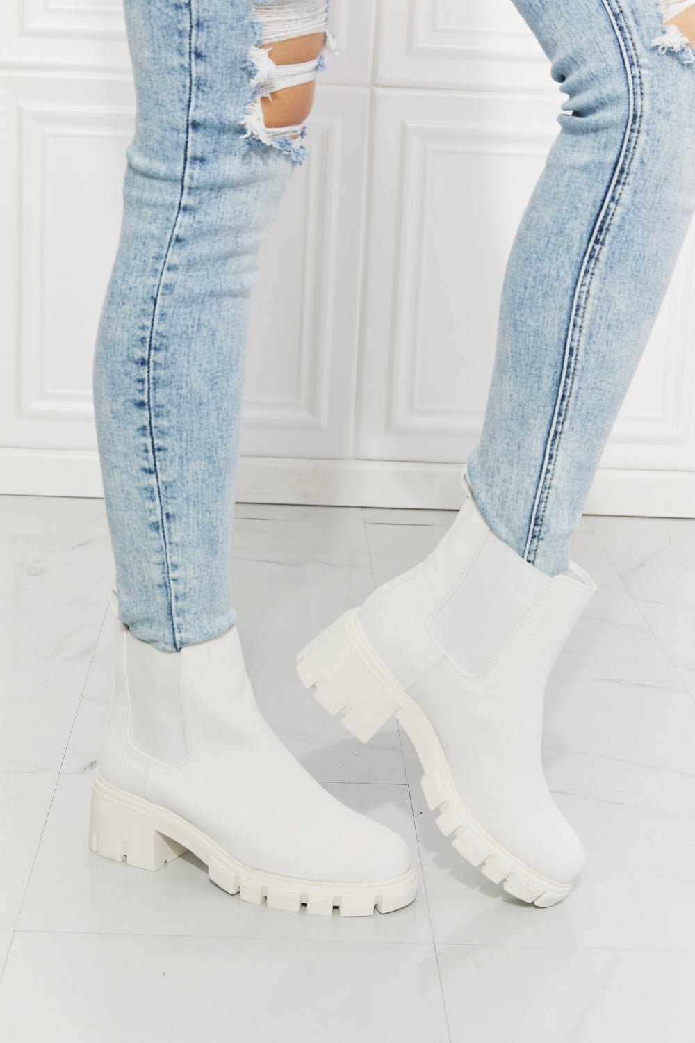 MMShoes Work For It Matte Lug Sole Chelsea Boots in White - GemThreads Boutique