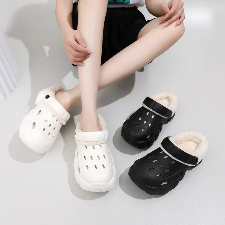 New Ladies Croc Winter Plus Fleece Warm Cotton Drag Outdoor Breathable Non-slip Cotton Shoes Can Be Disassembled Womens Slippers - GemThreads Boutique