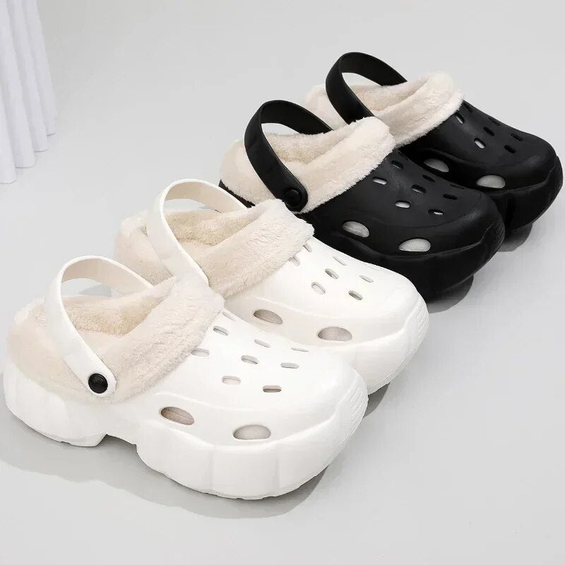 New Ladies Croc Winter Plus Fleece Warm Cotton Drag Outdoor Breathable Non-slip Cotton Shoes Can Be Disassembled Womens Slippers - GemThreads Boutique