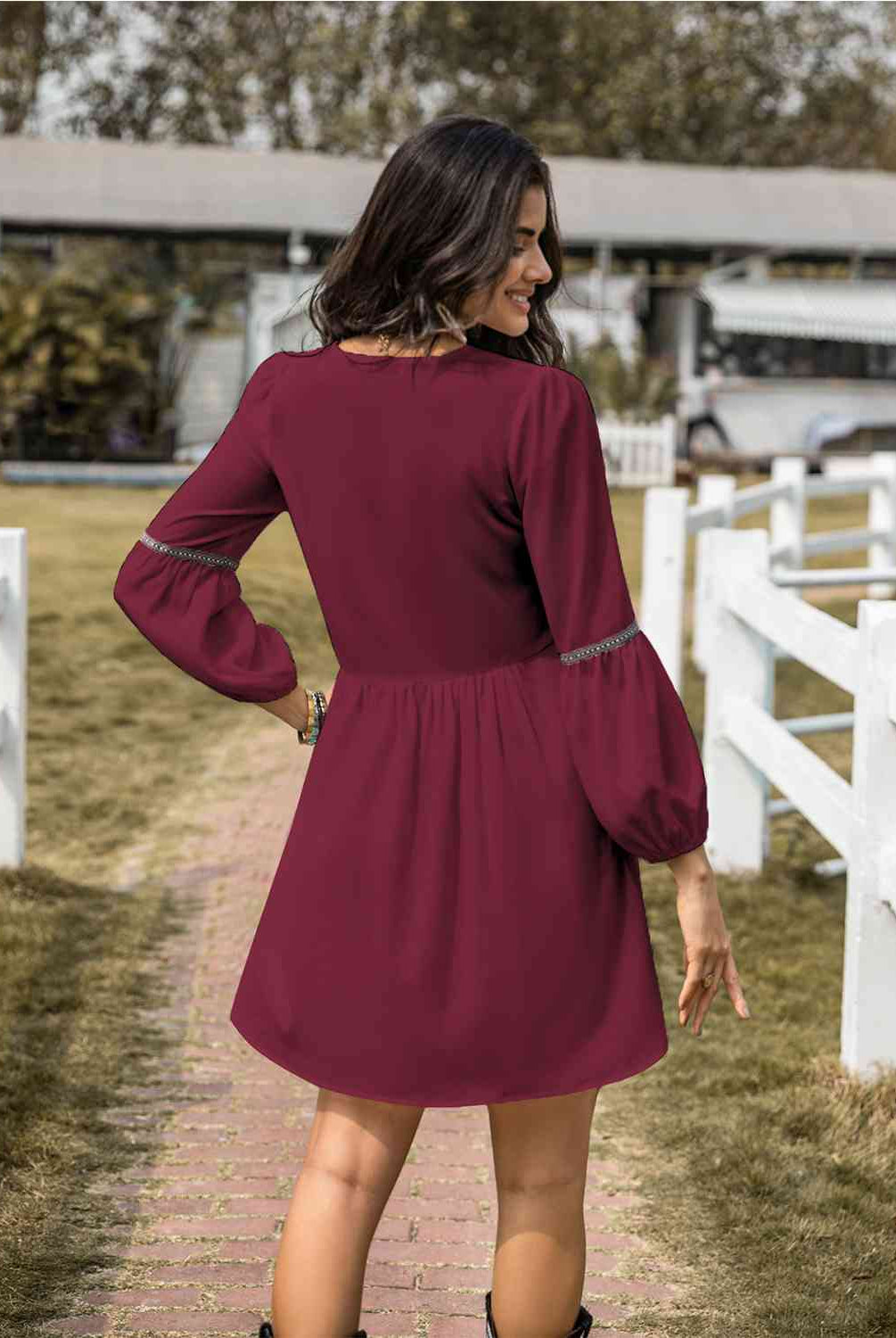 Notched Balloon Sleeve Mini Dress - GemThreads Boutique