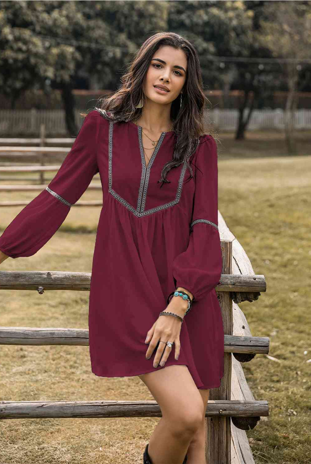 Notched Balloon Sleeve Mini Dress - GemThreads Boutique