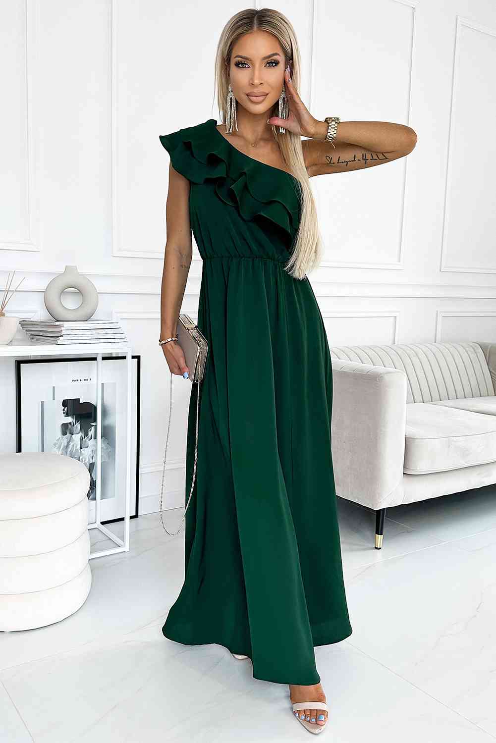 One-Shoulder Ruffled Maxi Dress - GemThreads Boutique