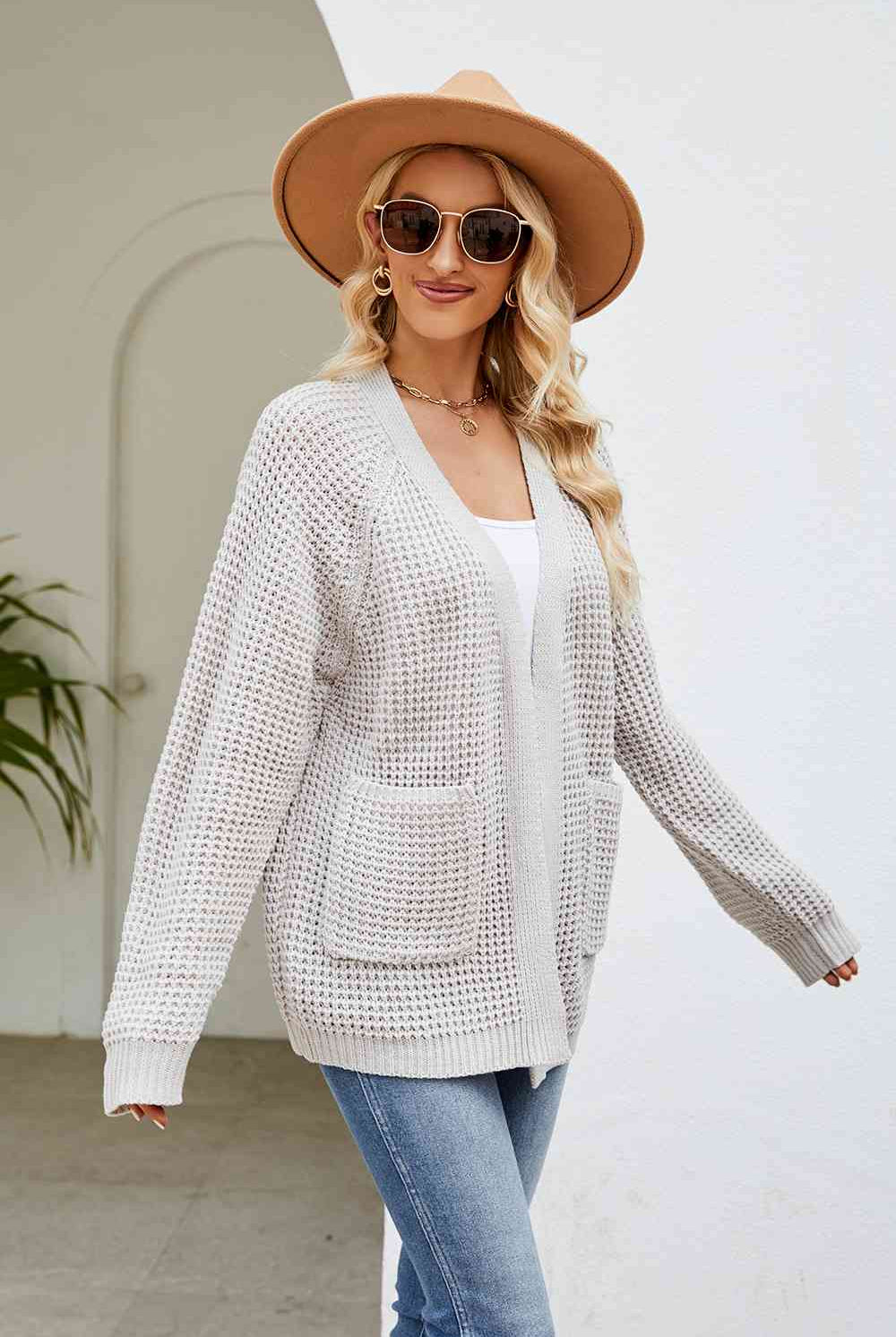 Open Front Long Sleeve Cardigan with Pockets - GemThreads Boutique