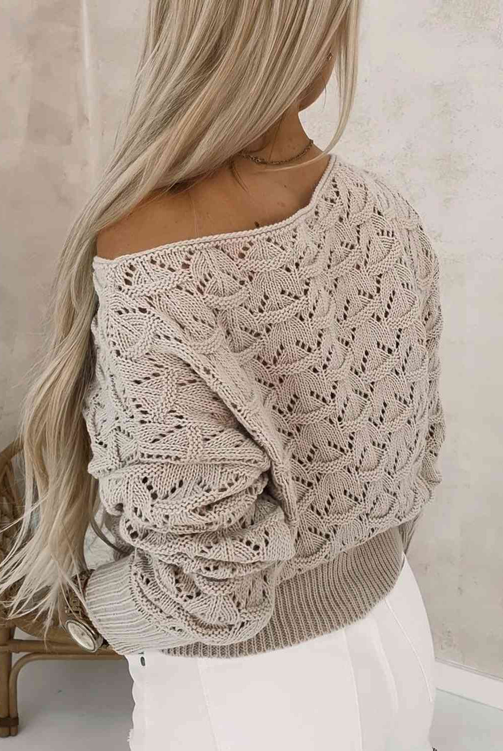 Openwork Plain Pullover Sweater - GemThreads Boutique