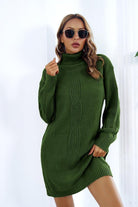 Openwork Turtleneck Long Sleeve Sweater Dress - GemThreads Boutique