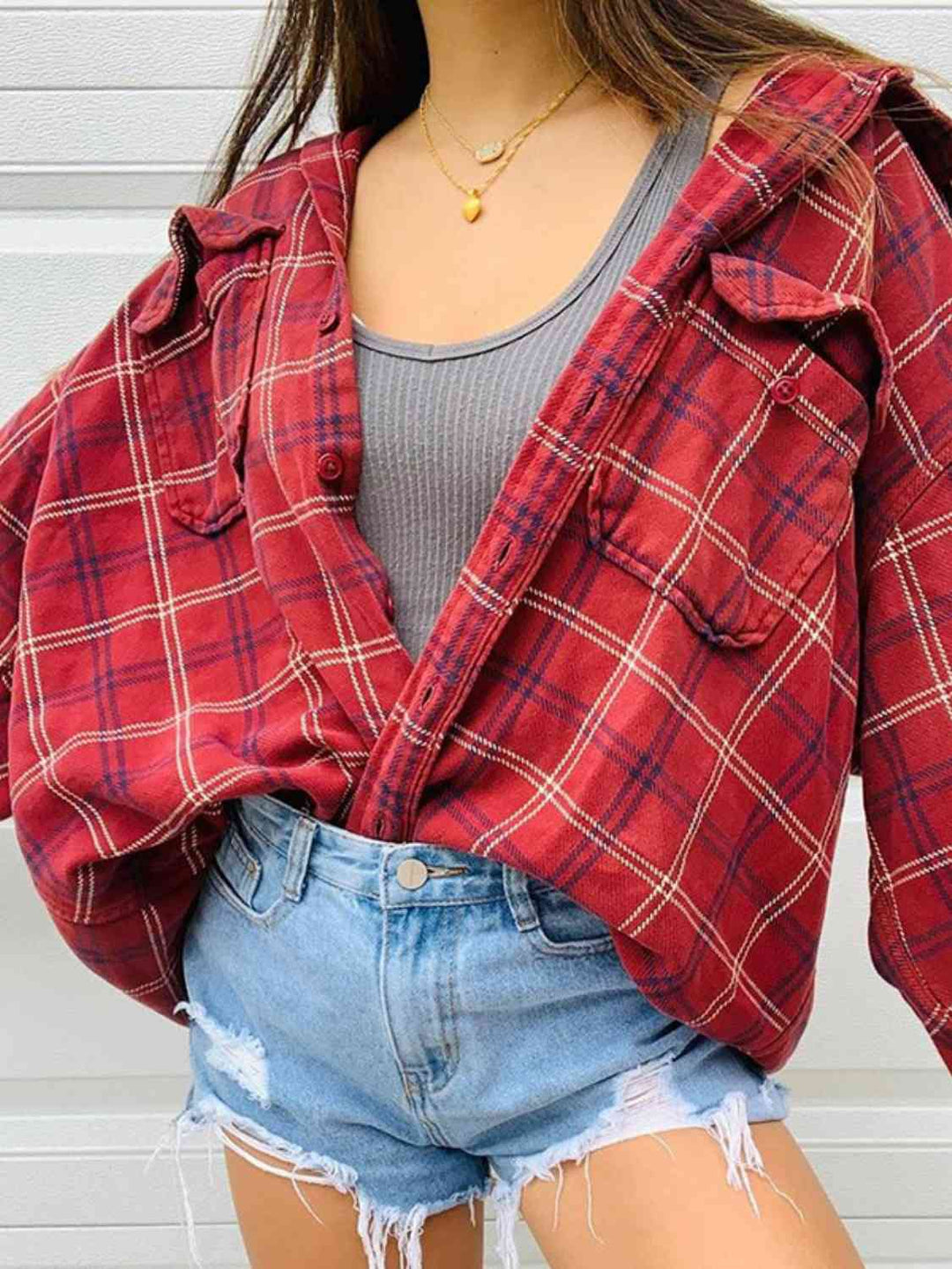 Plaid Button Front Shirt with Pockets - GemThreads Boutique