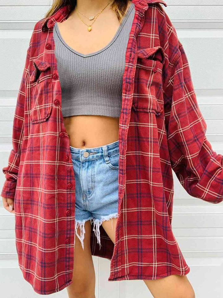 Plaid Button Front Shirt with Pockets - GemThreads Boutique