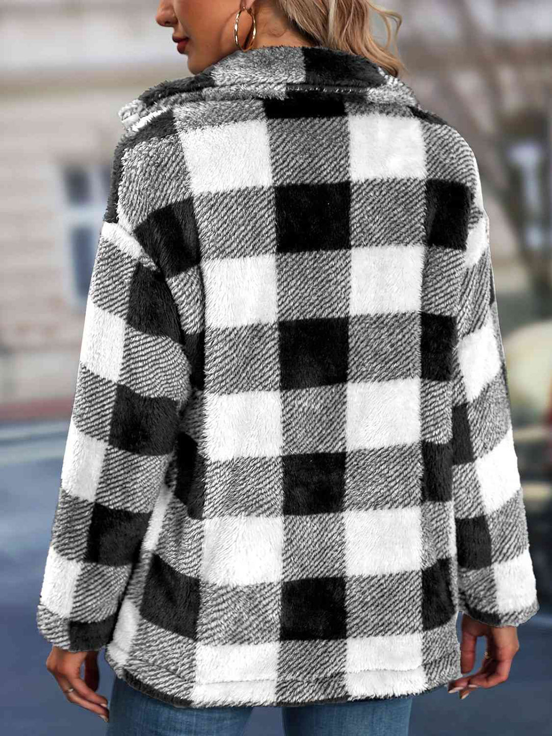 Plaid Button Up Collared Neck Jacket - GemThreads Boutique