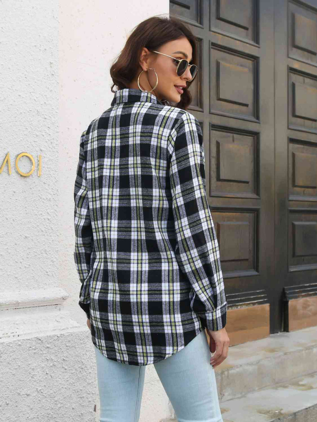 Plaid Collared Neck Buttoned Shirt with Pockets - GemThreads Boutique