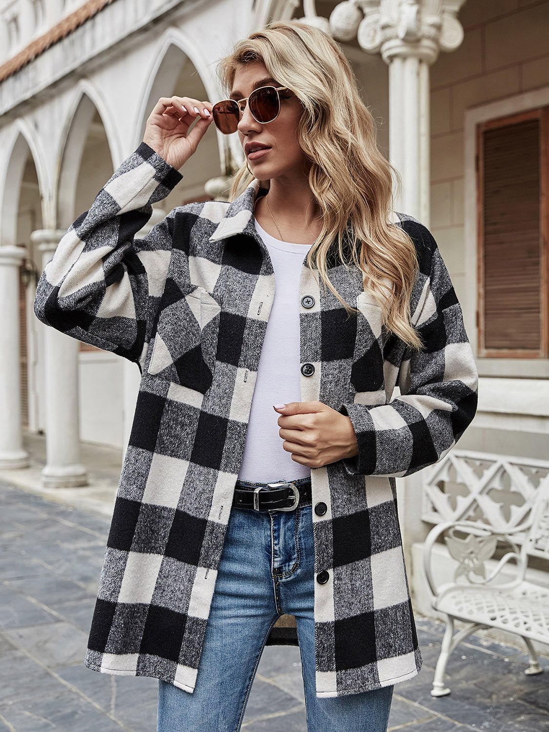 Plaid Collared Neck Long Sleeve Shirt - GemThreads Boutique