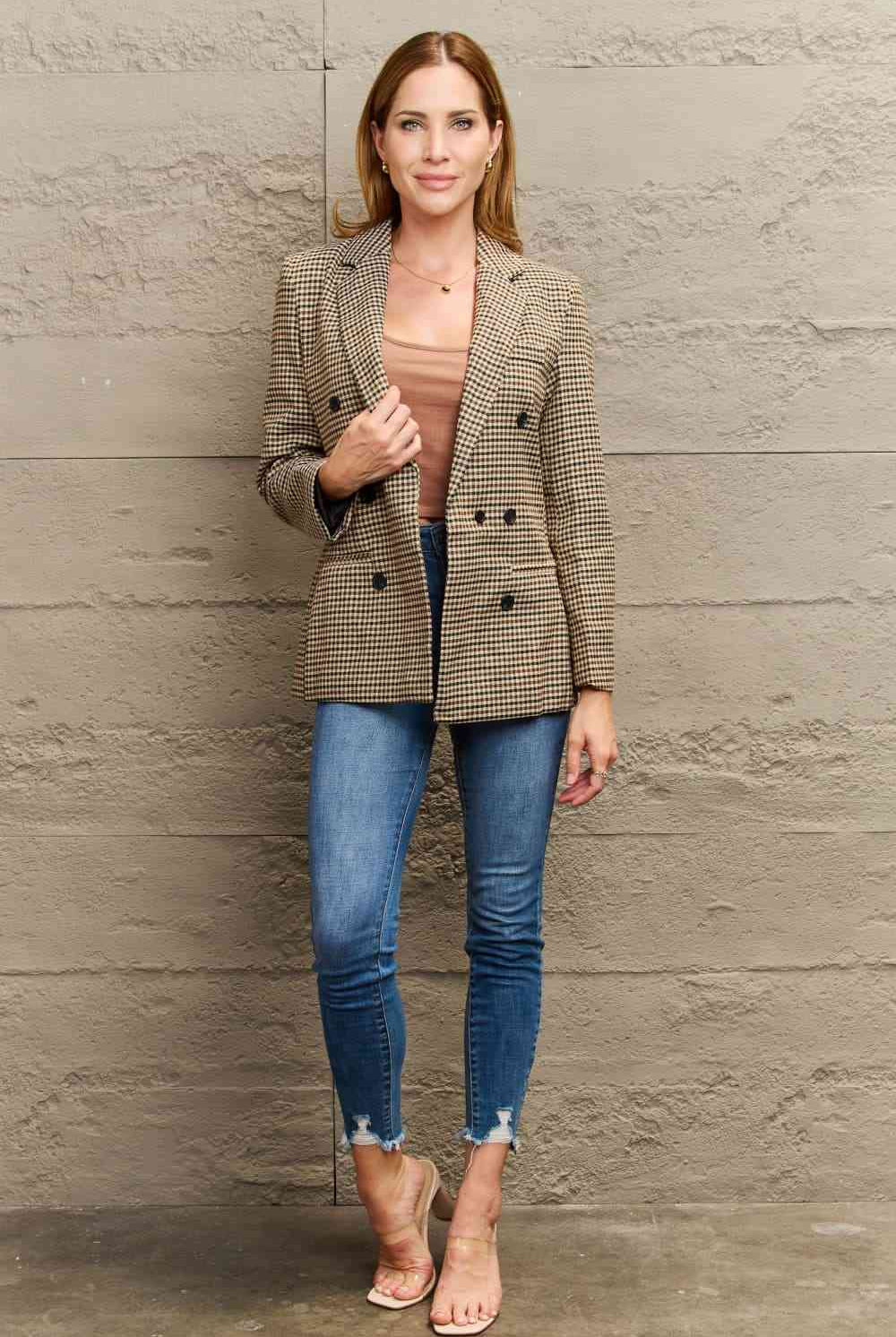 Plaid Double-Breasted Blazer - GemThreads Boutique