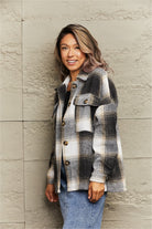 Plaid Dropped Shoulder Collared Jacket - GemThreads Boutique