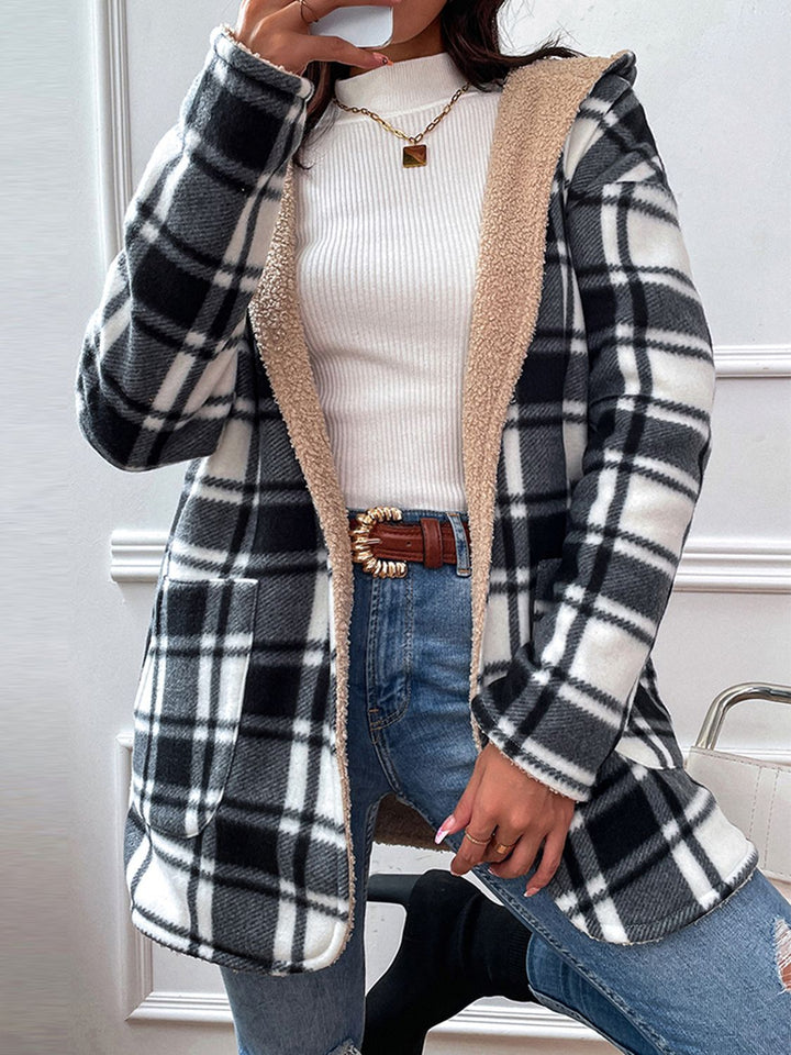 Plaid Hooded Longline Coat - GemThreads Boutique