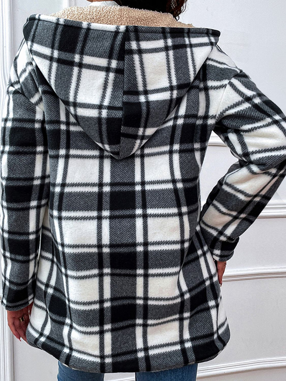 Plaid Hooded Longline Coat - GemThreads Boutique