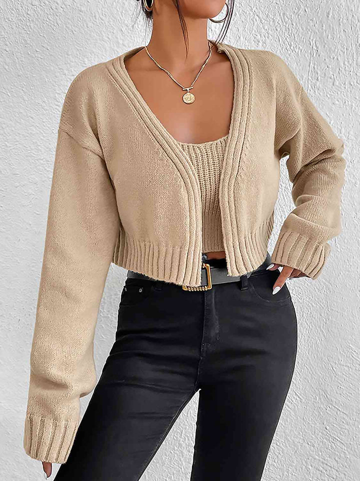 Plain Sweater Cami and Cardigan Set - GemThreads Boutique
